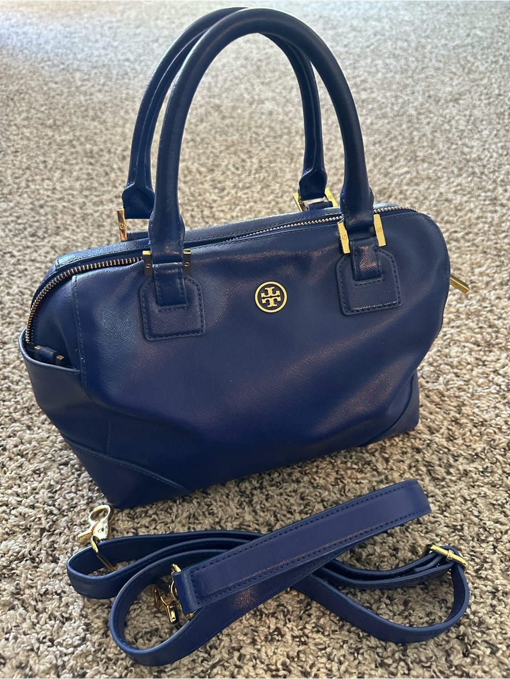 Tory Burch Deep royal blue Leather Satchel with Detachable Strap
